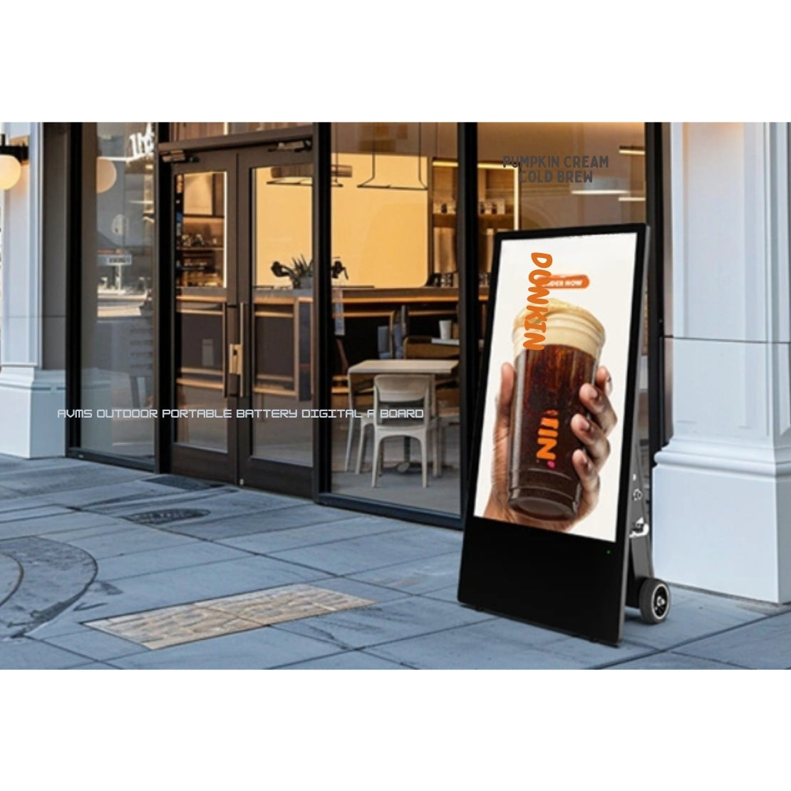 AVMS Outdoor Akku Digital A-Board 43" – 1500 cd/m², IP66, 12–35h Laufzeit, Android 11 (RK3568V, 2GB/32GB)