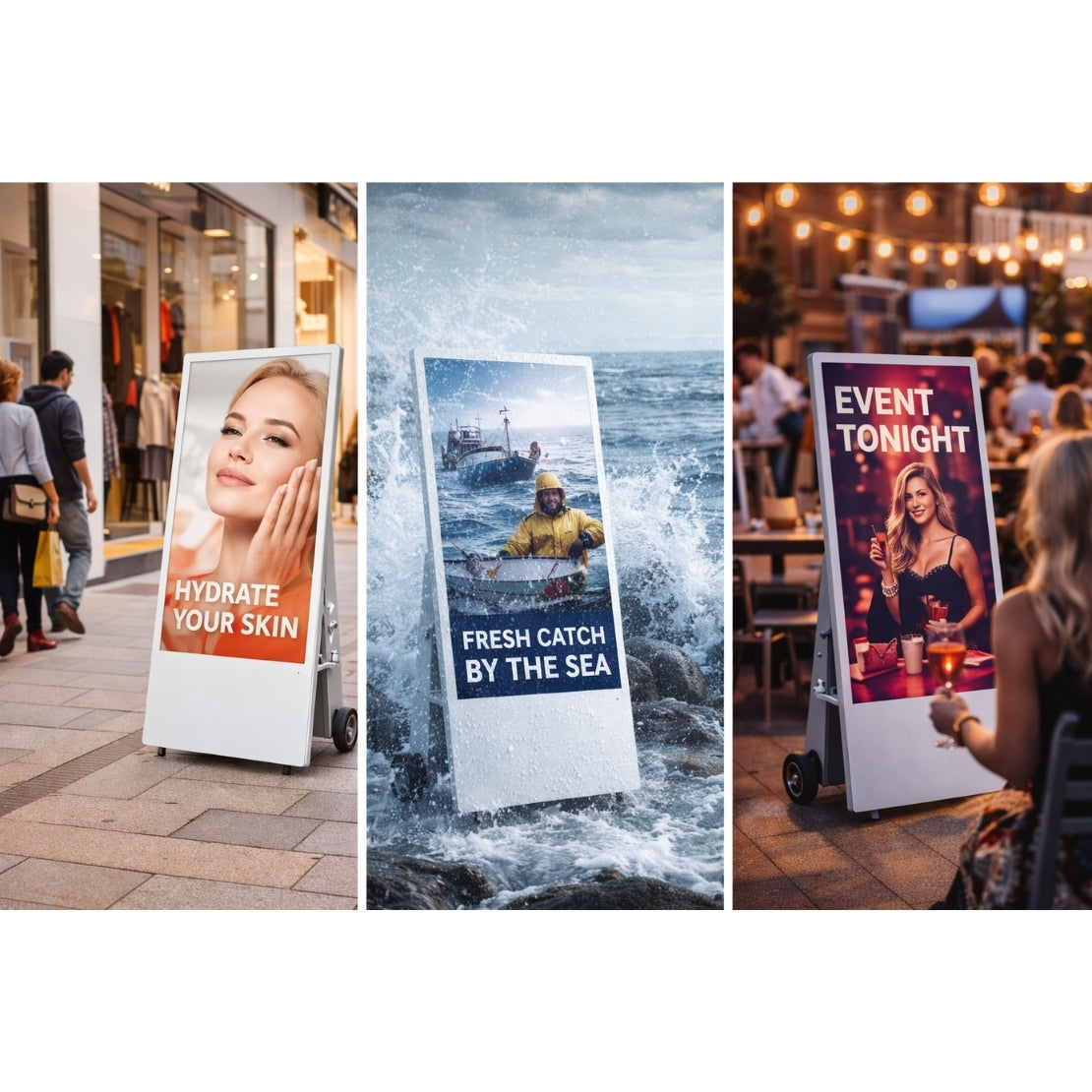 AVMS Outdoor Akku Digital A-Board 43" – 1500 cd/m², IP66, 12–35h Laufzeit, Android 11 (RK3568V, 2GB/32GB)